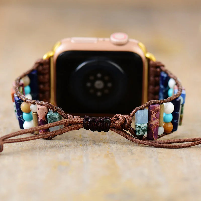 Bohemia Natural Stones Apple Watch Strap 38mm/45mm Boho Trendy Beaded Band Smartwatch Bracelet for iWatch Series 1-7 Accessories