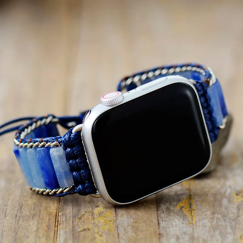 Couples’ Aventurine & Jade Beaded Apple Watch Strap - Handmade Punk Smartwatch Band for Series 1-7, 38mm/45mm