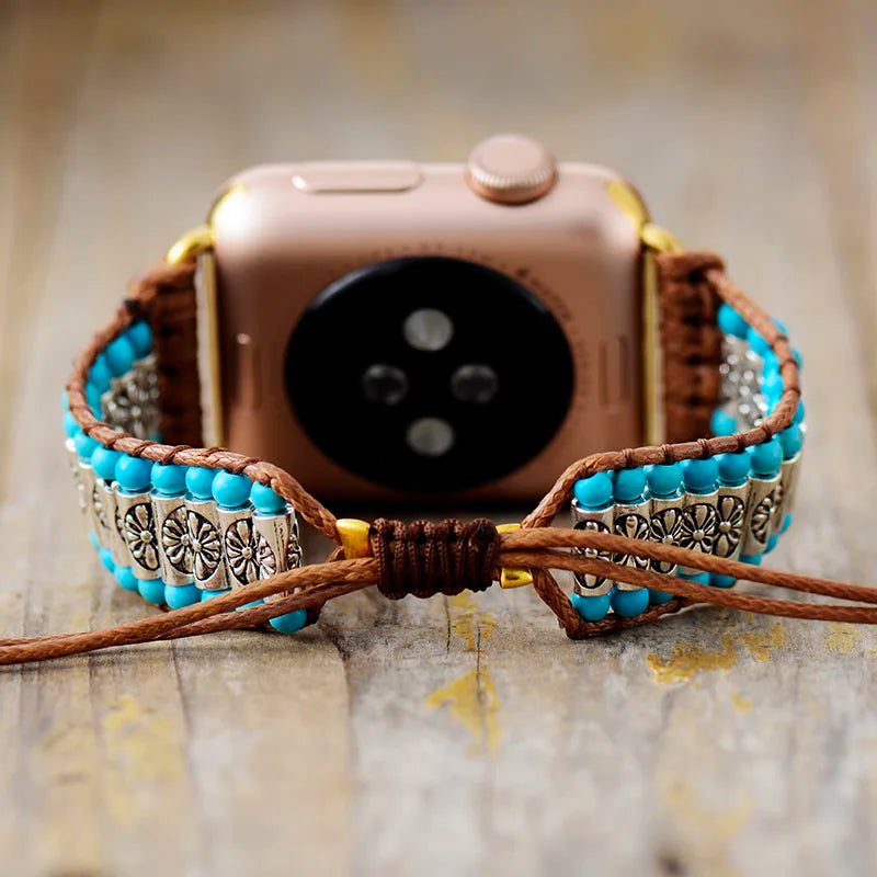 Romantic Turquoise & Howlite Couples Smart Watch Strap - Handmade Beaded Band for Apple Watch 38mm/45mm