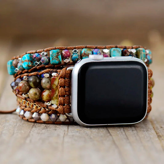 Bohemia Apple Watch Band, Love Heart Agate Beaded Bracelet Strap for iWatch