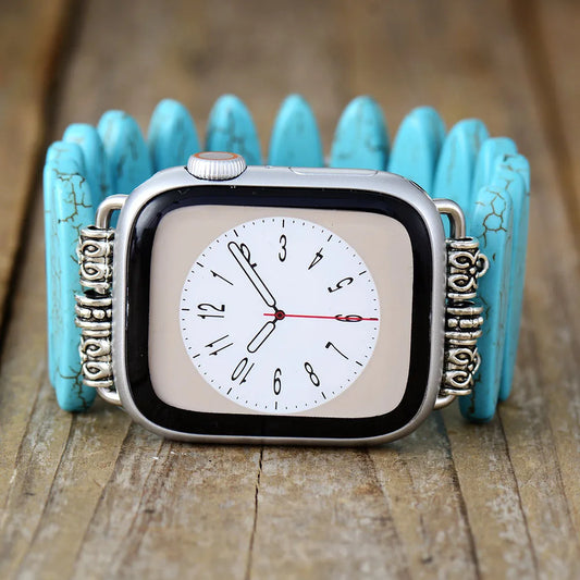 Punk Turquoise Stone Smart Watch Strap - Handmade Elastic Jasper and Steel Bracelet for Apple Watch 38mm/45mm