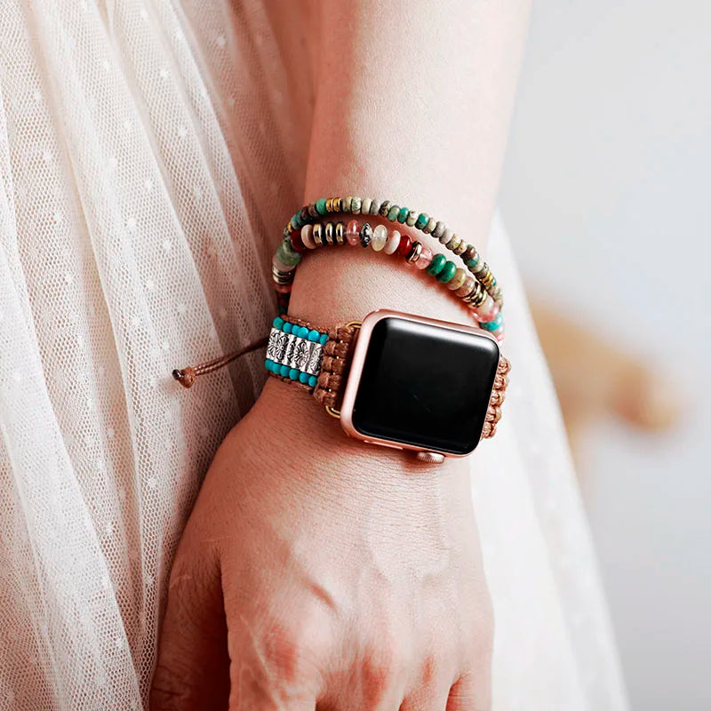 Romantic Turquoise & Howlite Couples Smart Watch Strap - Handmade Beaded Band for Apple Watch 38mm/45mm