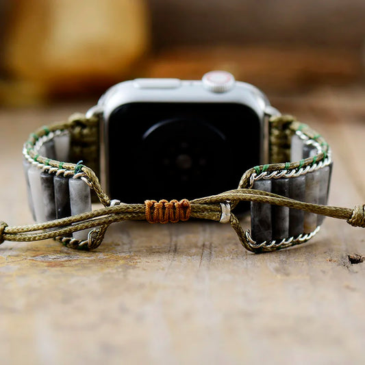 Gothic Healing Stone Smartwatch Strap - Handmade Jasper & Onyx Beaded Bracelet for Apple Watch, 38mm/45mm