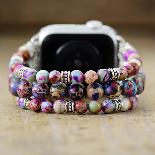 Gothic Purple Emperor Jaspers Smart Watch Strap 38mm/45mm Stones Beaded Stretchy Wristwatch Band Lovers Bracelet iWatch Jewelry