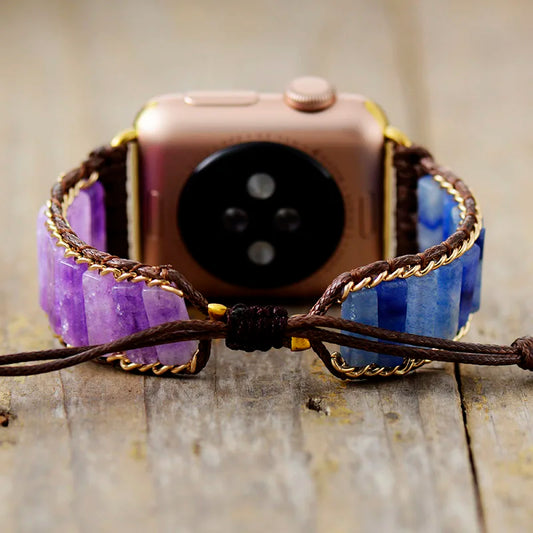 Couples’ Aventurine & Jade Beaded Apple Watch Strap - Handmade Punk Smartwatch Band for Series 1-7, 38mm/45mm
