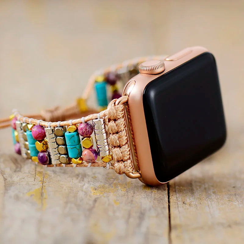 Vibrant Purple Natural Stone Apple Smartwatch Strap 38mm/45mm Bohemia Beaded Turquoise Wristband Bracelet iWatch Accessories