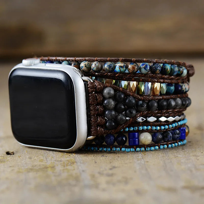 Punk Smart Watch Strap Bracelet 38-45MM Natural Stones Balance Beaded iWatch Band 1-7 Bohemia Wristband Boho Jewelry