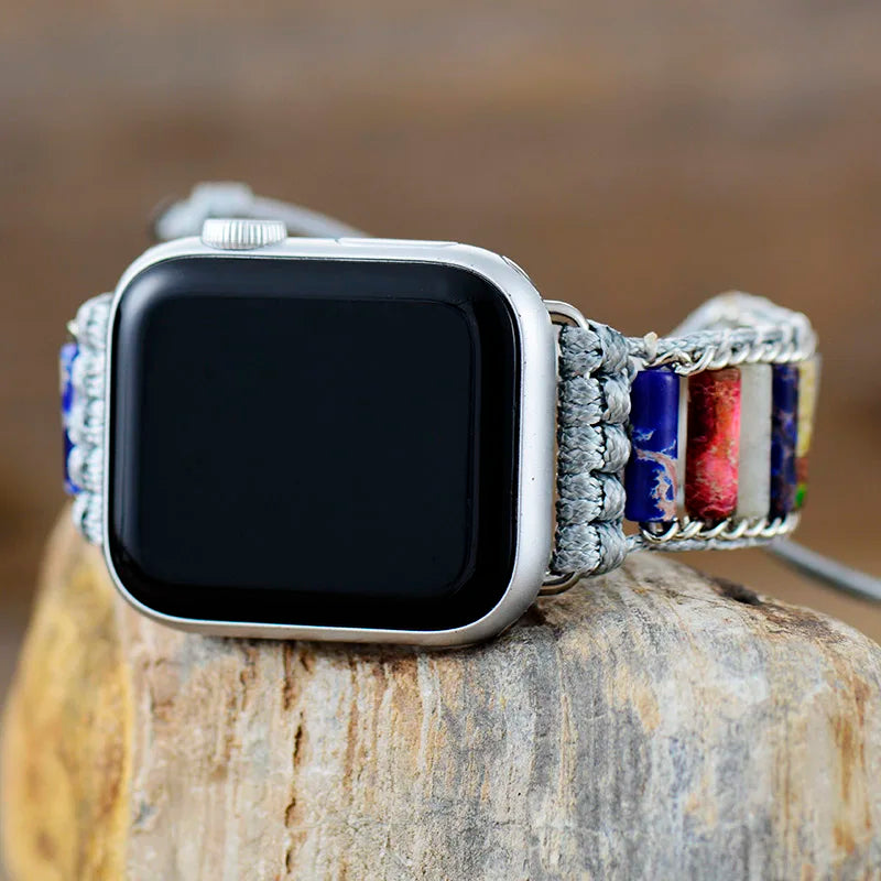 Bohemian Natural Stone Apple Watch Strap - Handmade Jasper & Agate Beaded Band for Couples, 38mm/45mm