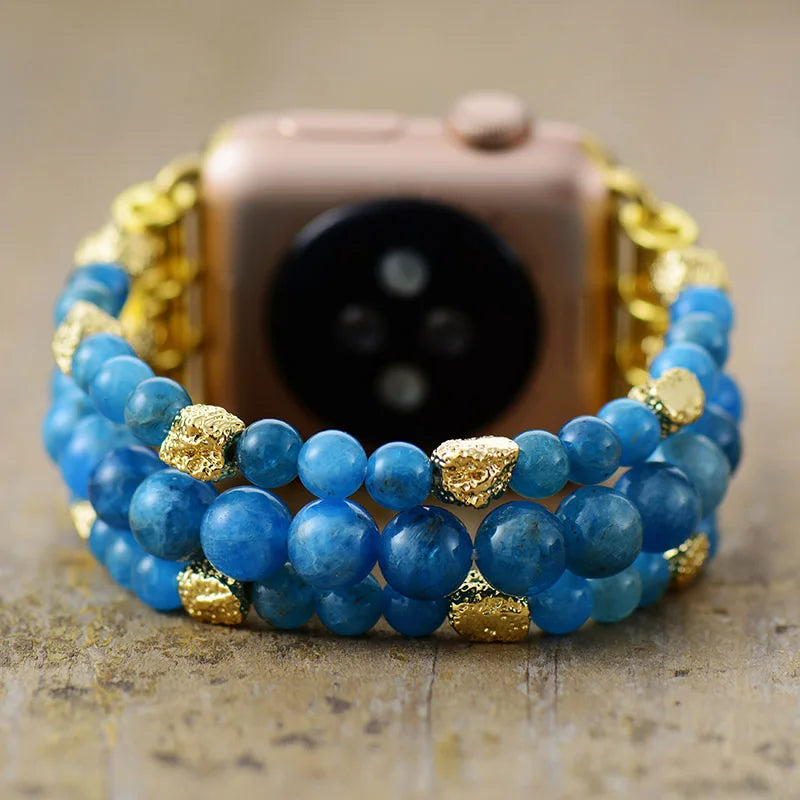 Lovers' Apatite & Rose Quartz Smart Watch Strap - Handmade Beaded Stretchy Bracelet for Apple Watch 38mm/45mm