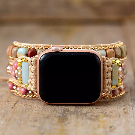 Rhodonite, Jasper Beaded Apple Watch Strap