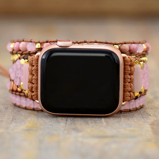 Rhodonite, Rose Quartz Beaded Apple Watch Strap