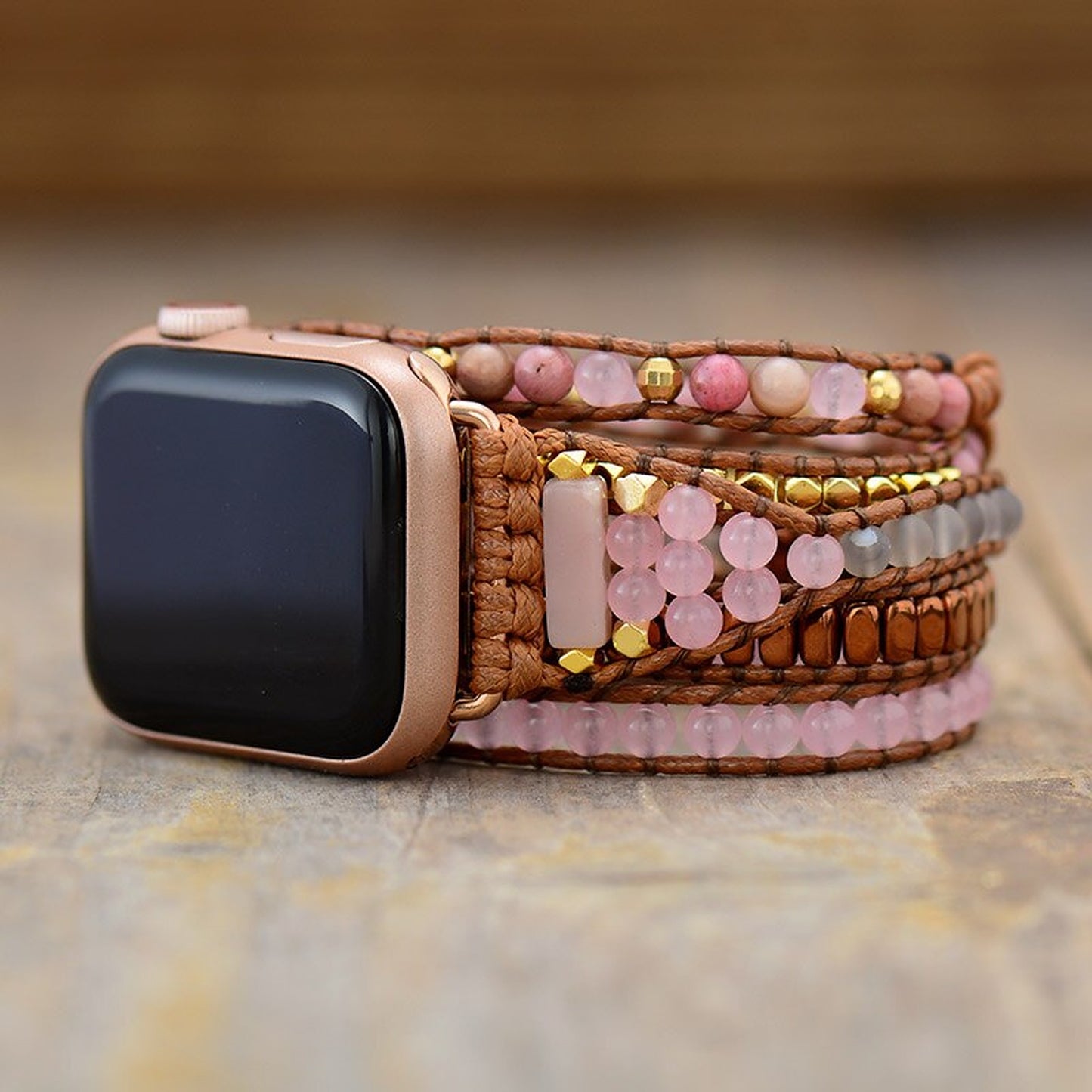 Rhodonite, Rose Quartz Beaded Apple Watch Strap