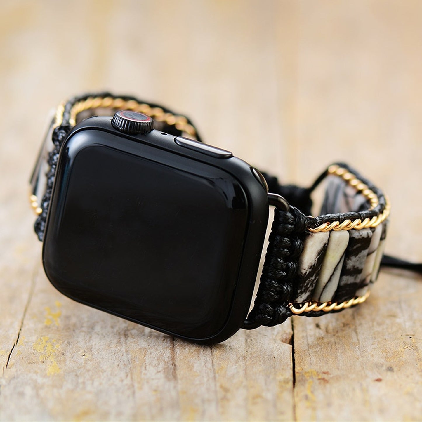 Black Jasper Beaded Apple Watch Strap