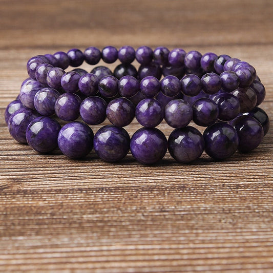 Natural Charoite Stretch Bead Bracelet