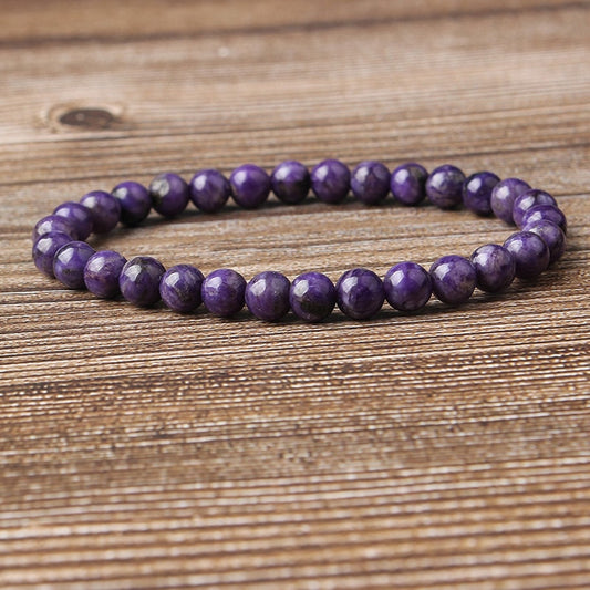 Natural Charoite Stretch Bead Bracelet