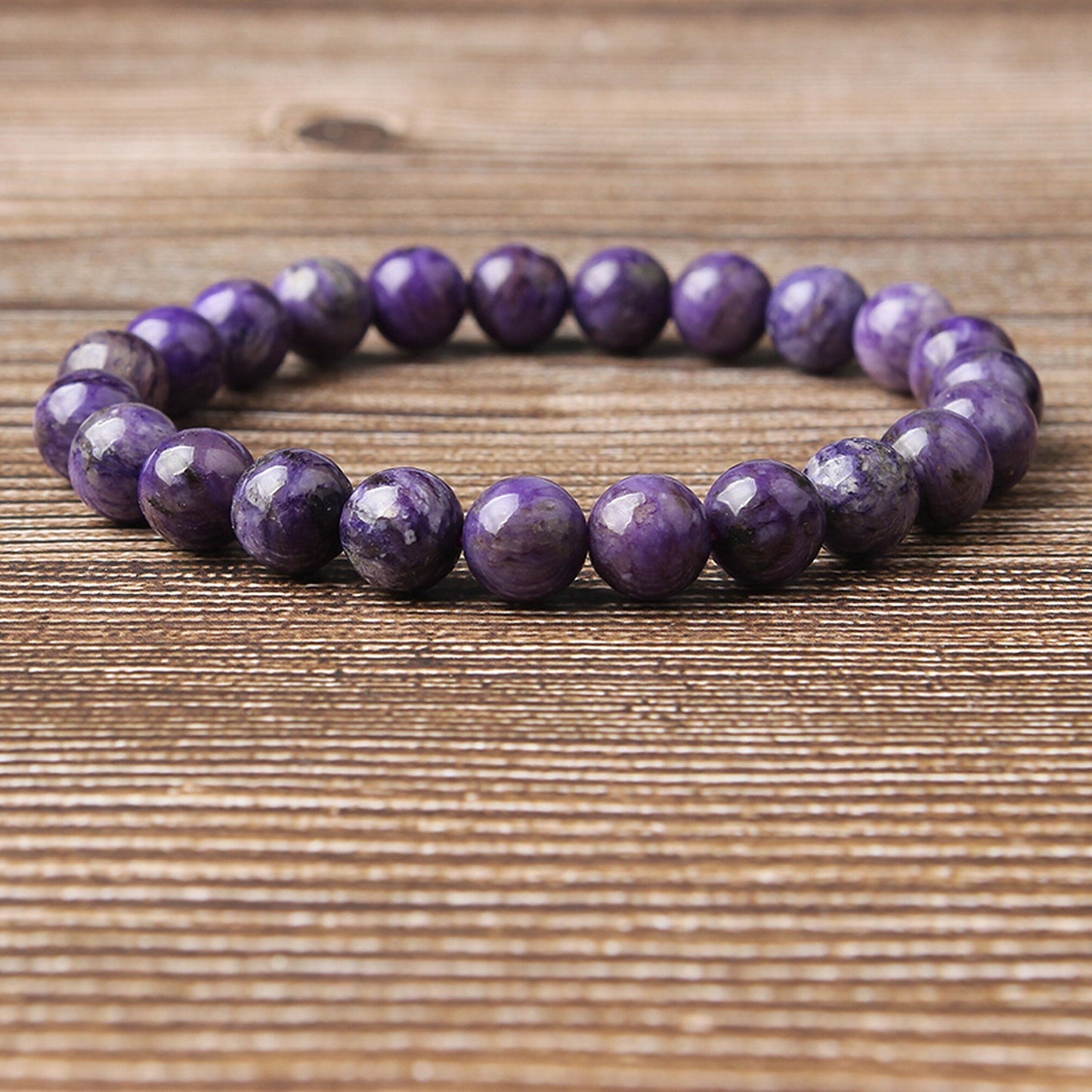 Natural Charoite Stretch Bead Bracelet