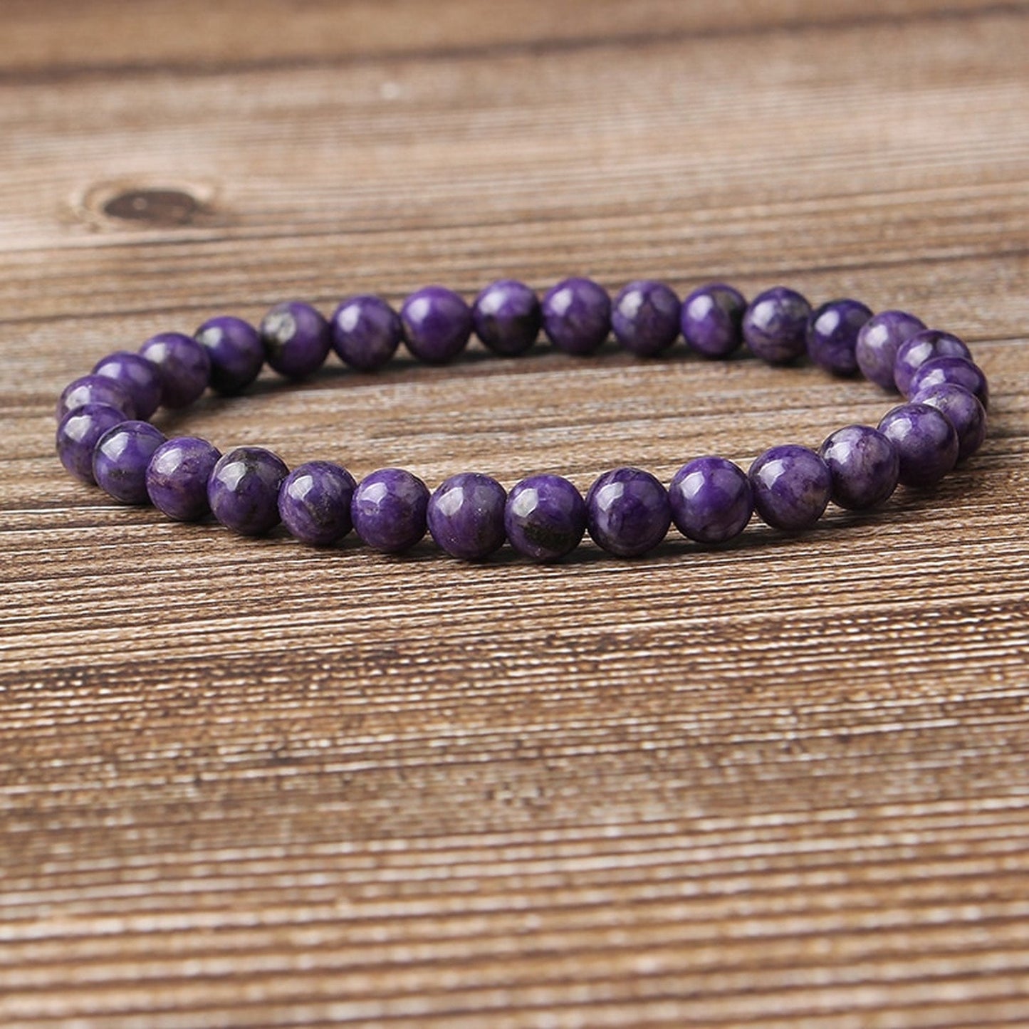 Natural Charoite Stretch Bead Bracelet