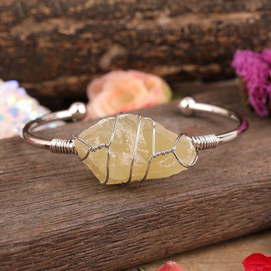 Wire Wrapped Healing Crystal Cuff Bracelet