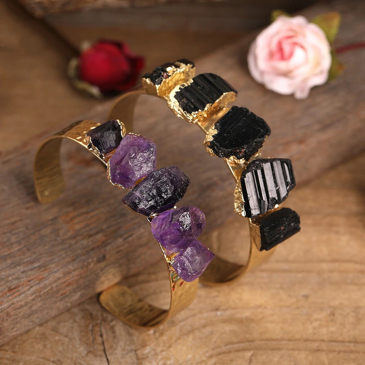 Raw Amethyst Crystal Cuff Bracelet