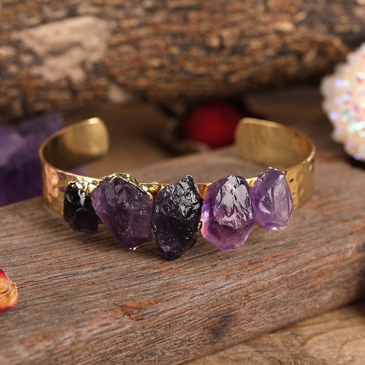 Raw Amethyst Crystal Cuff Bracelet