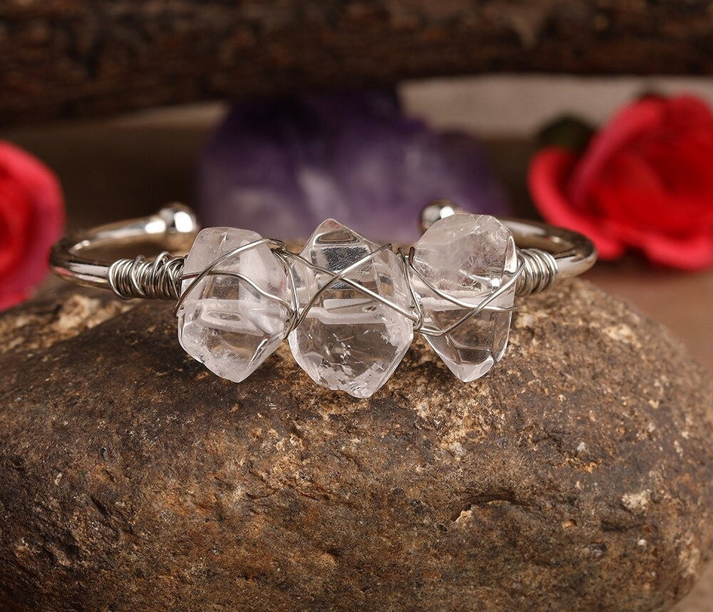 WhiteQuartz Crystal Cuff Bracelet