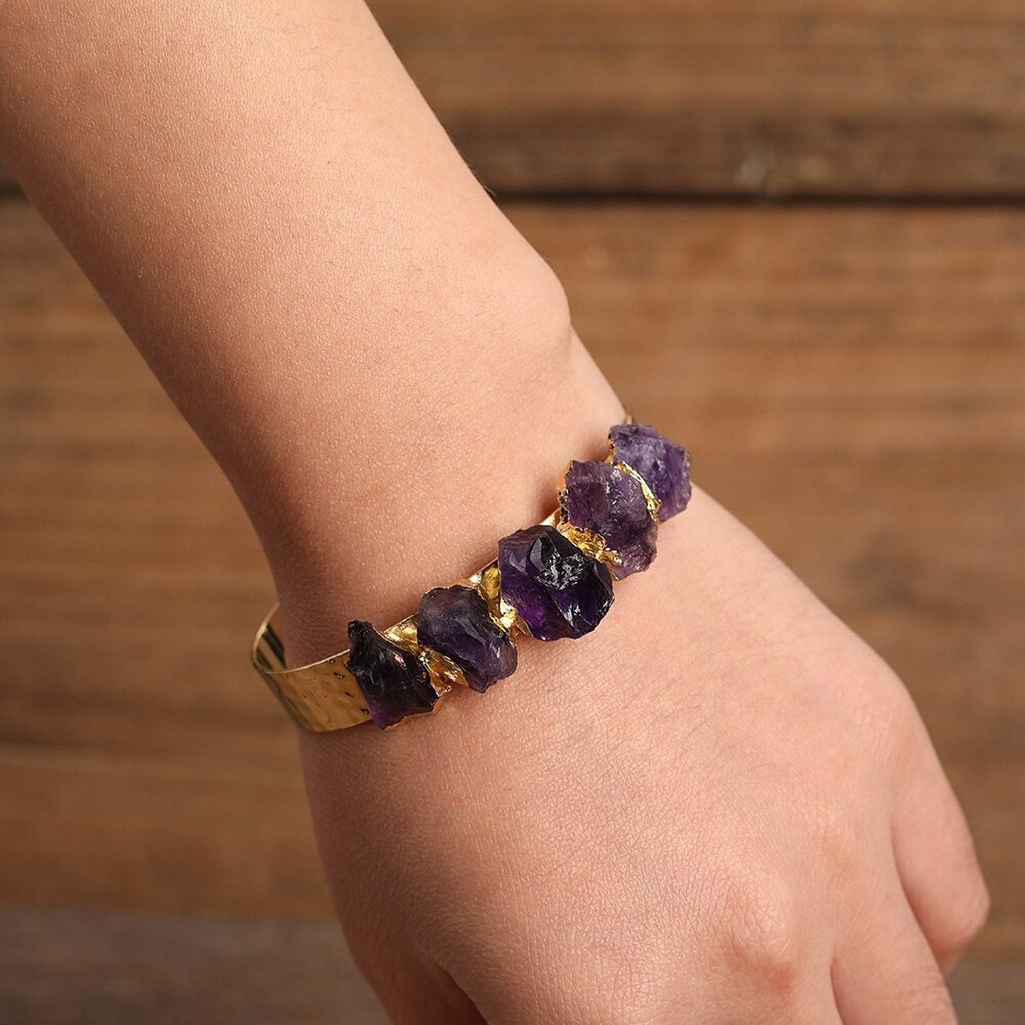 Raw Amethyst Crystal Cuff Bracelet