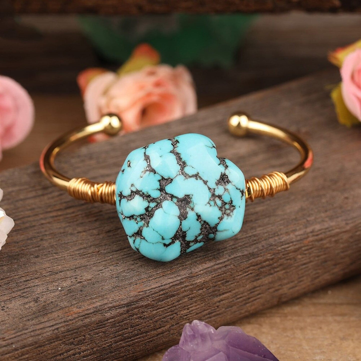 Unique Raw Turquoise Cuff Bracelet