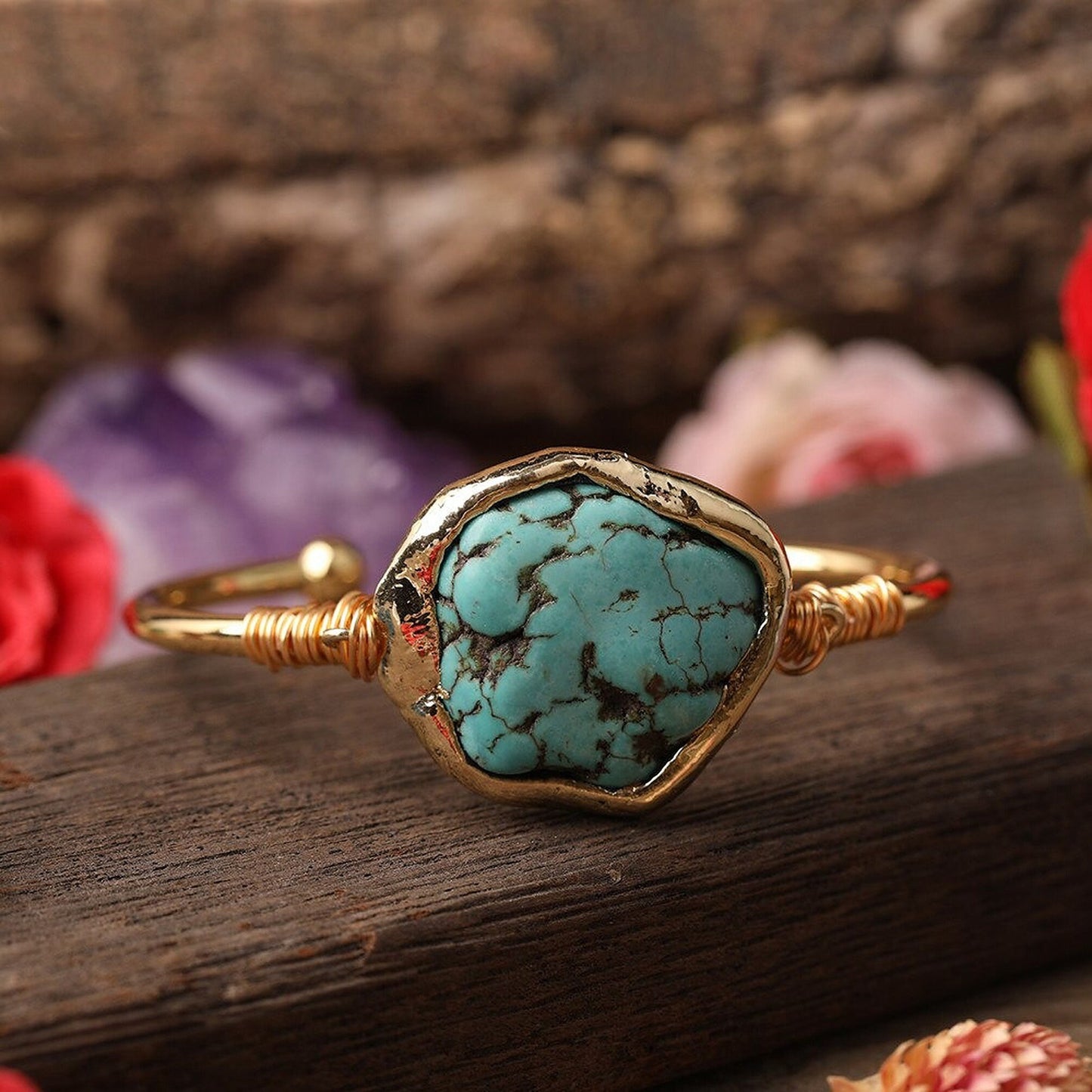 Unique Raw Turquoise Cuff Bracelet