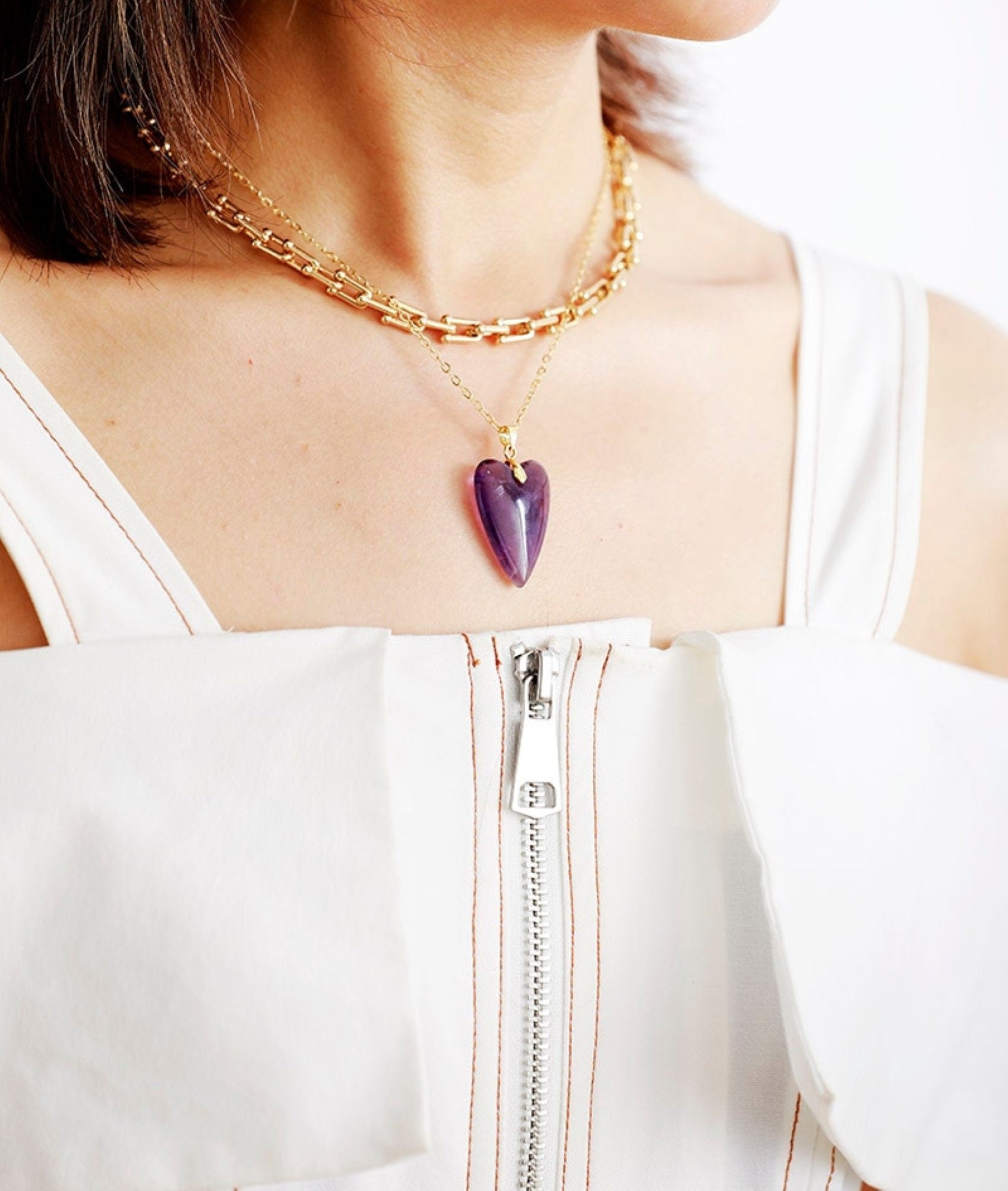 Heart Pendant \ Crystal Heart  Necklace \ Healing Crystal Heart Necklace \ Love Heart Necklace \ Amethyst Necklace \ Fluorite Heart Necklace