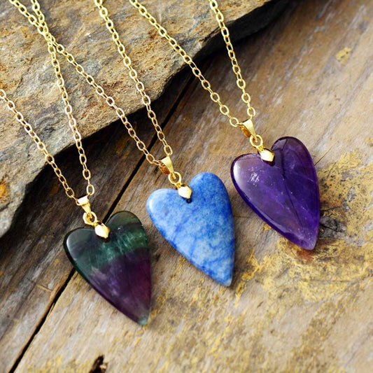 Heart Pendant \ Crystal Heart  Necklace \ Healing Crystal Heart Necklace \ Love Heart Necklace \ Amethyst Necklace \ Fluorite Heart Necklace