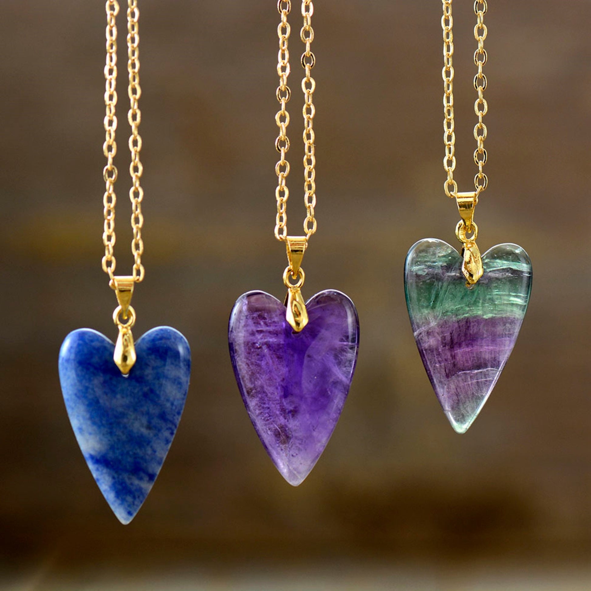 Heart Pendant \ Crystal Heart  Necklace \ Healing Crystal Heart Necklace \ Love Heart Necklace \ Amethyst Necklace \ Fluorite Heart Necklace