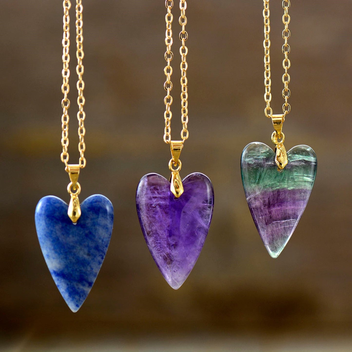 Heart Pendant \ Crystal Heart  Necklace \ Healing Crystal Heart Necklace \ Love Heart Necklace \ Amethyst Necklace \ Fluorite Heart Necklace