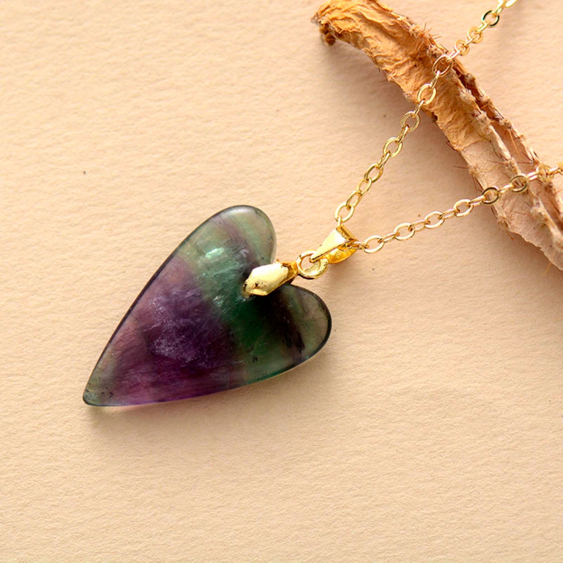 Heart Pendant \ Crystal Heart  Necklace \ Healing Crystal Heart Necklace \ Love Heart Necklace \ Amethyst Necklace \ Fluorite Heart Necklace