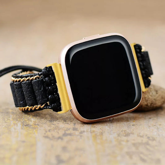 Lava Stone Beaded Gold Fitbit Versa 2 Band Strap