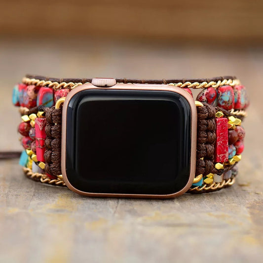 Red Jasper Beaded Apple Watch Strap