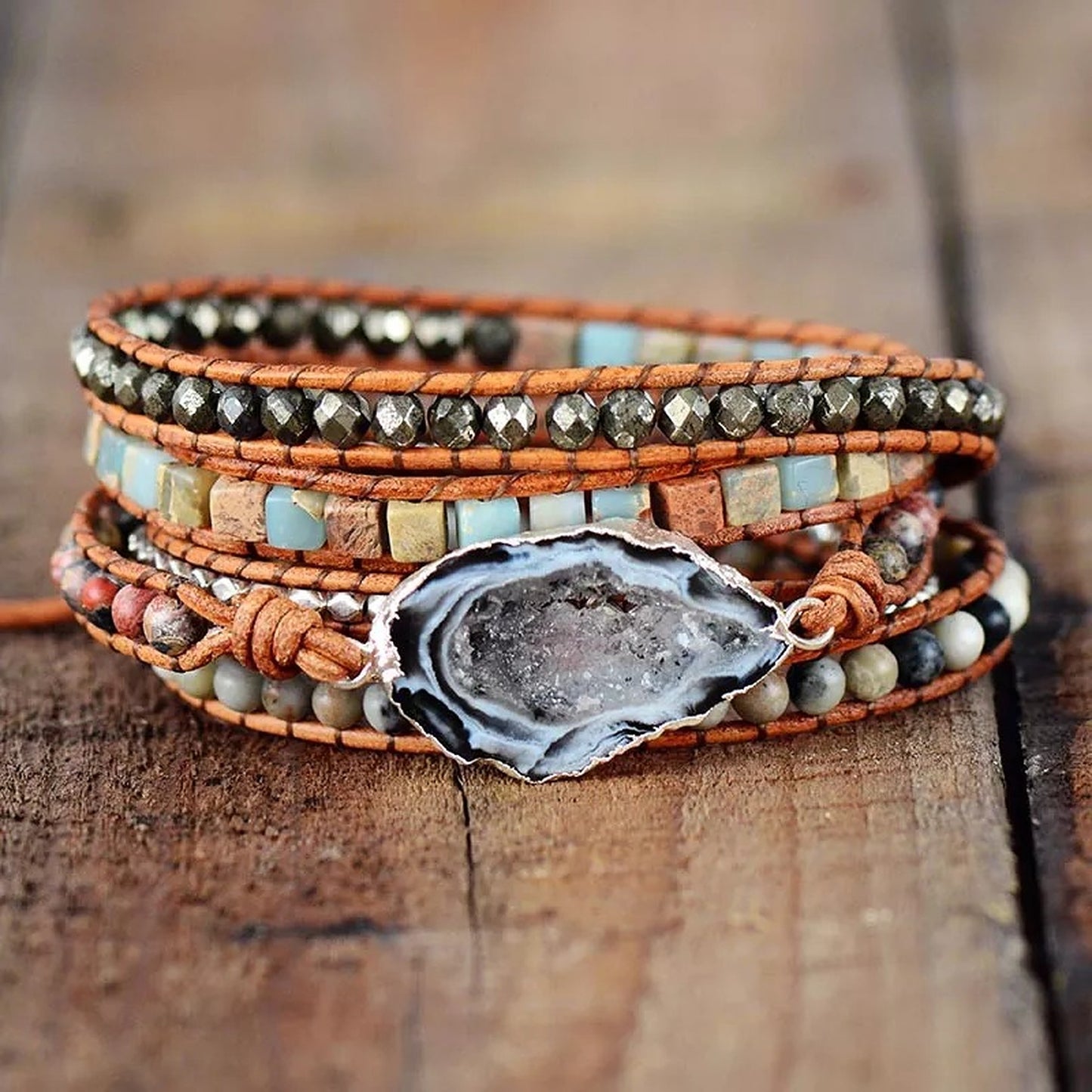 Drusy Charm Crystal Wrap Bracelet