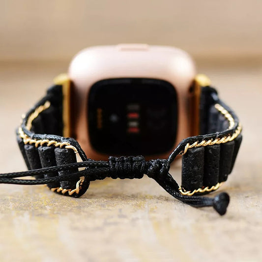 Lava Stone Beaded Gold Fitbit Versa 2 Band Strap