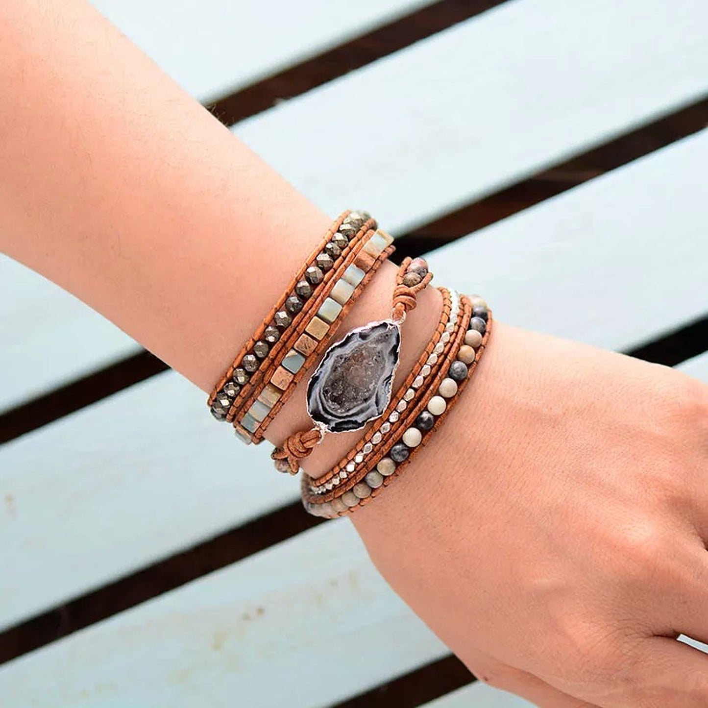 Drusy Charm Crystal Wrap Bracelet