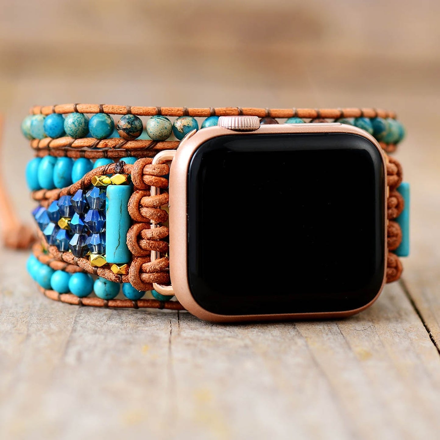 WFG Stretchy Boho Band with Natural Turquoise for Apple Watch 45mm