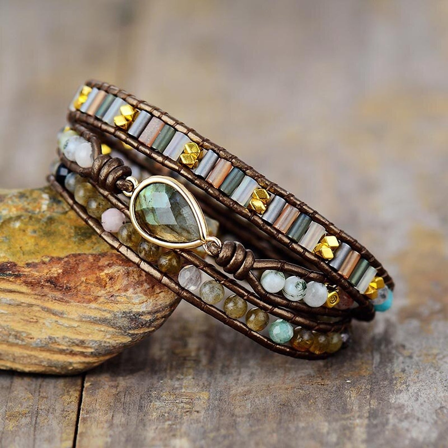 Labradorite Charm Wrap Bracelet