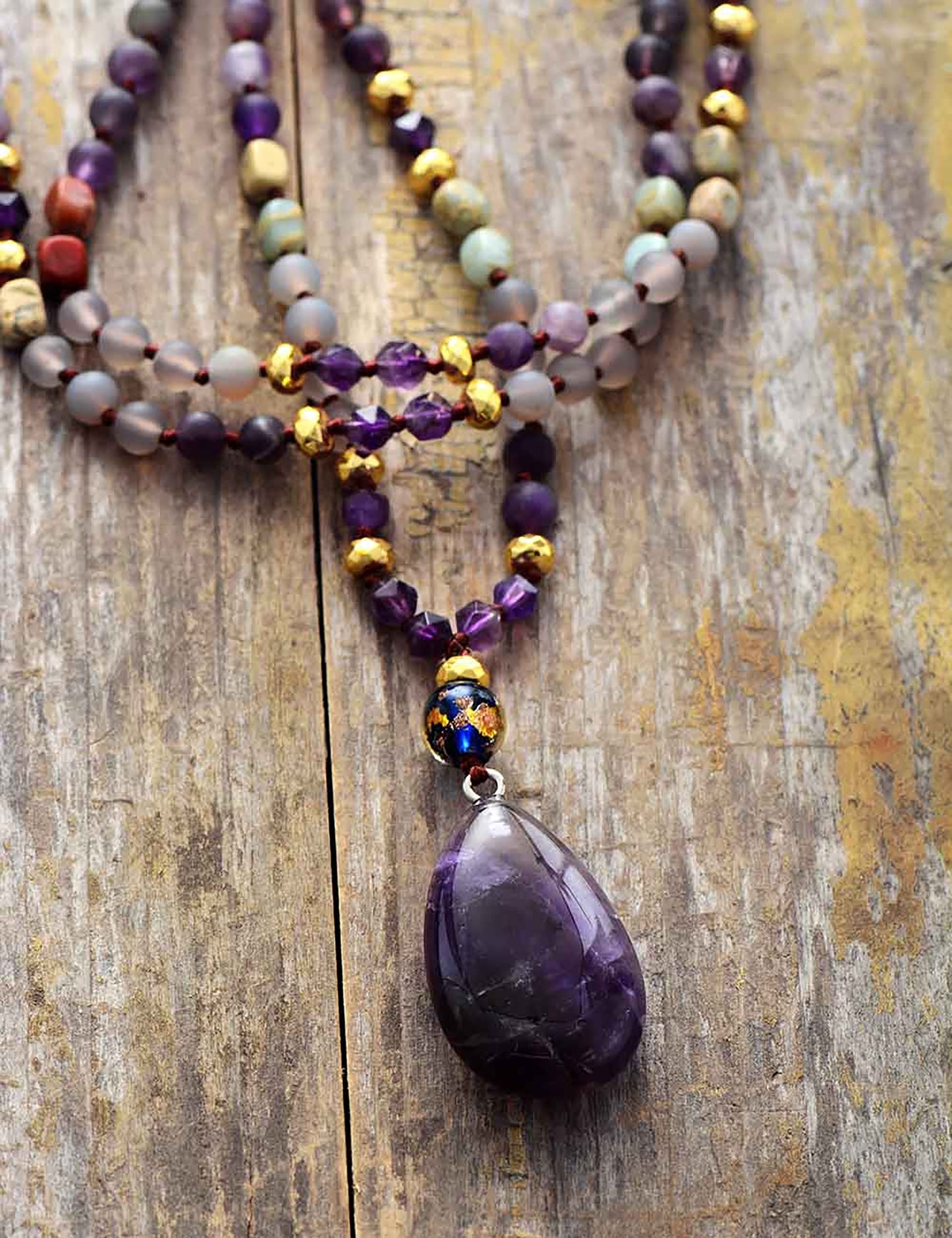 Amethyst Beaded Mala Necklace