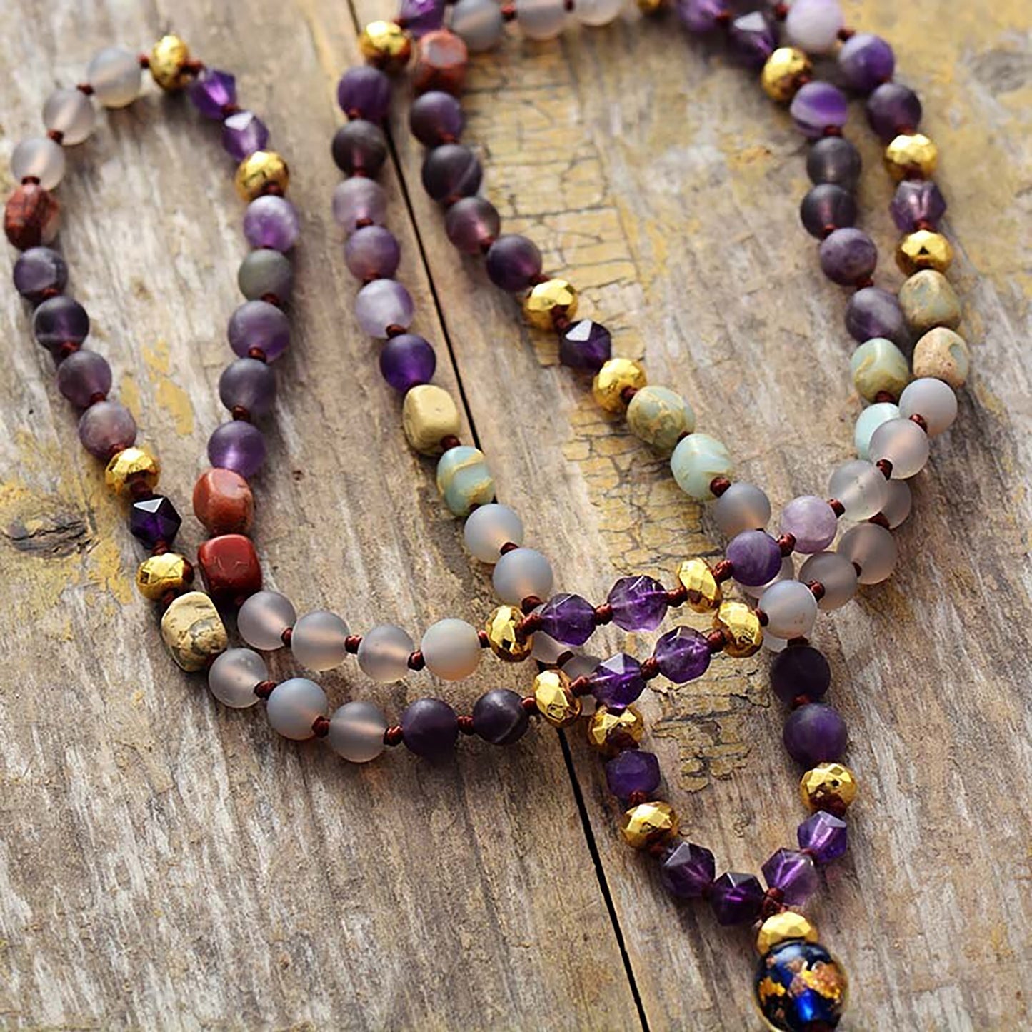 Amethyst Beaded Mala Necklace