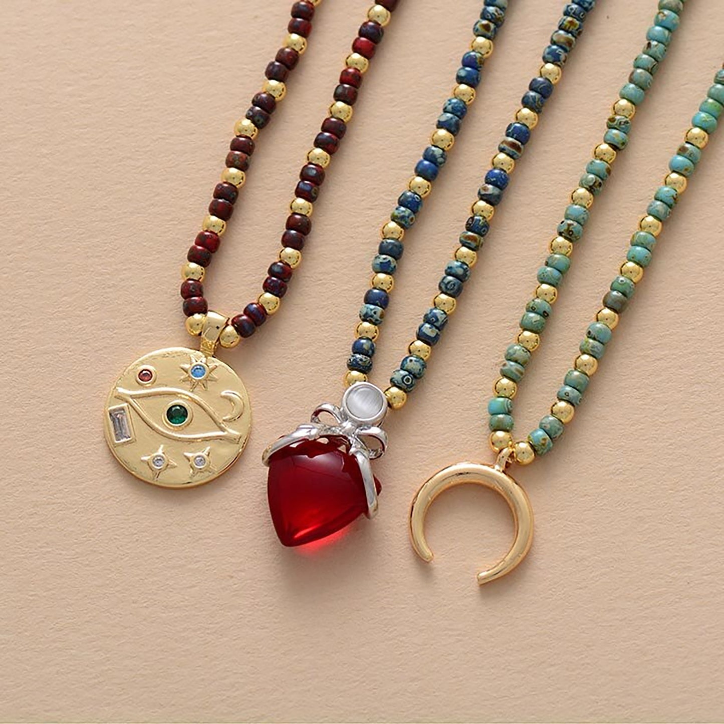 Horn Heart and Eye Spiritual Necklaces